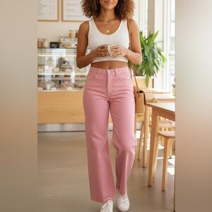 Boyish "The Charley" High Rise Rigid Wide Leg Pink Jeans